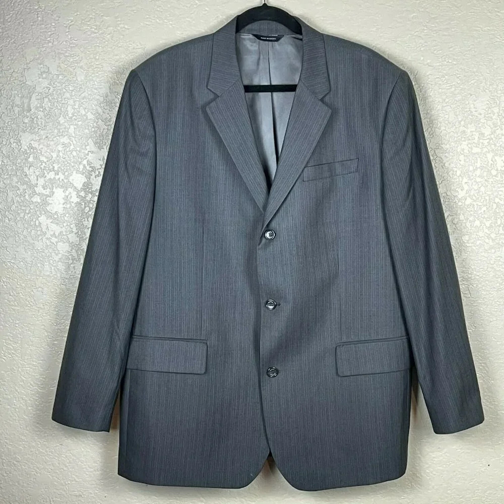 Banana Republic Suit Jacket Men's Sz 46R Three-Button Notch Lapel Pinstripe Gray